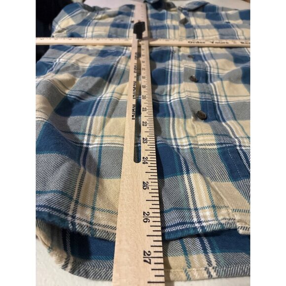 Jachs Button-Down Shirt Mens Washed Flannel Plaid Size XL Blue Cream 100% Cotton - Picture 5 of 6